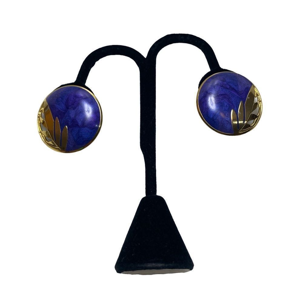 Vintage 80’s Berébi Gold And Purple Enamel Earrings - Picture 7 of 10